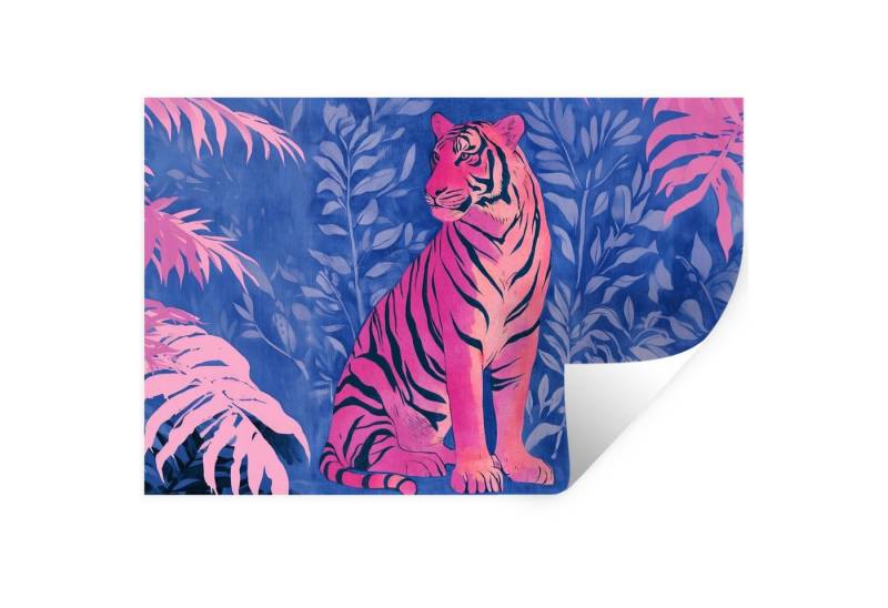 MuchoWow Wandsticker Tiger - Rosa - Blatt - Dschungel (1 St), Wandtattoo, Selbstklebend, Wohnzimmer, 30x20 cm von MuchoWow