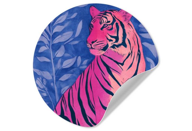 MuchoWow Wandsticker Tiger - Rosa - Blatt - Dschungel (1 St), Wandtattoo Selbstklebend, Wohnzimmer Deko Aufkleber, 30x30 cm von MuchoWow