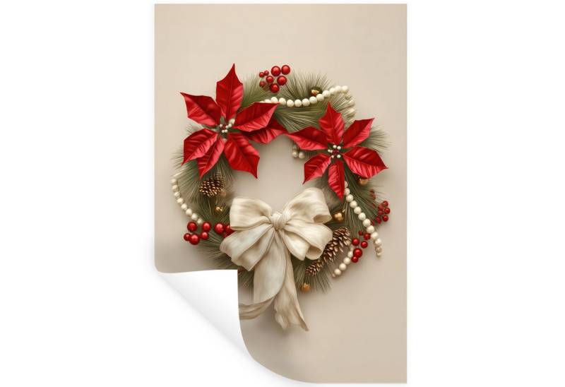 MuchoWow Wandsticker Türkranz - Schleife - Weihnachten - Rot - Grün (1 St), Wandaufkleber, Selbstklebend, Wohnzimmer, 20x30 cm von MuchoWow