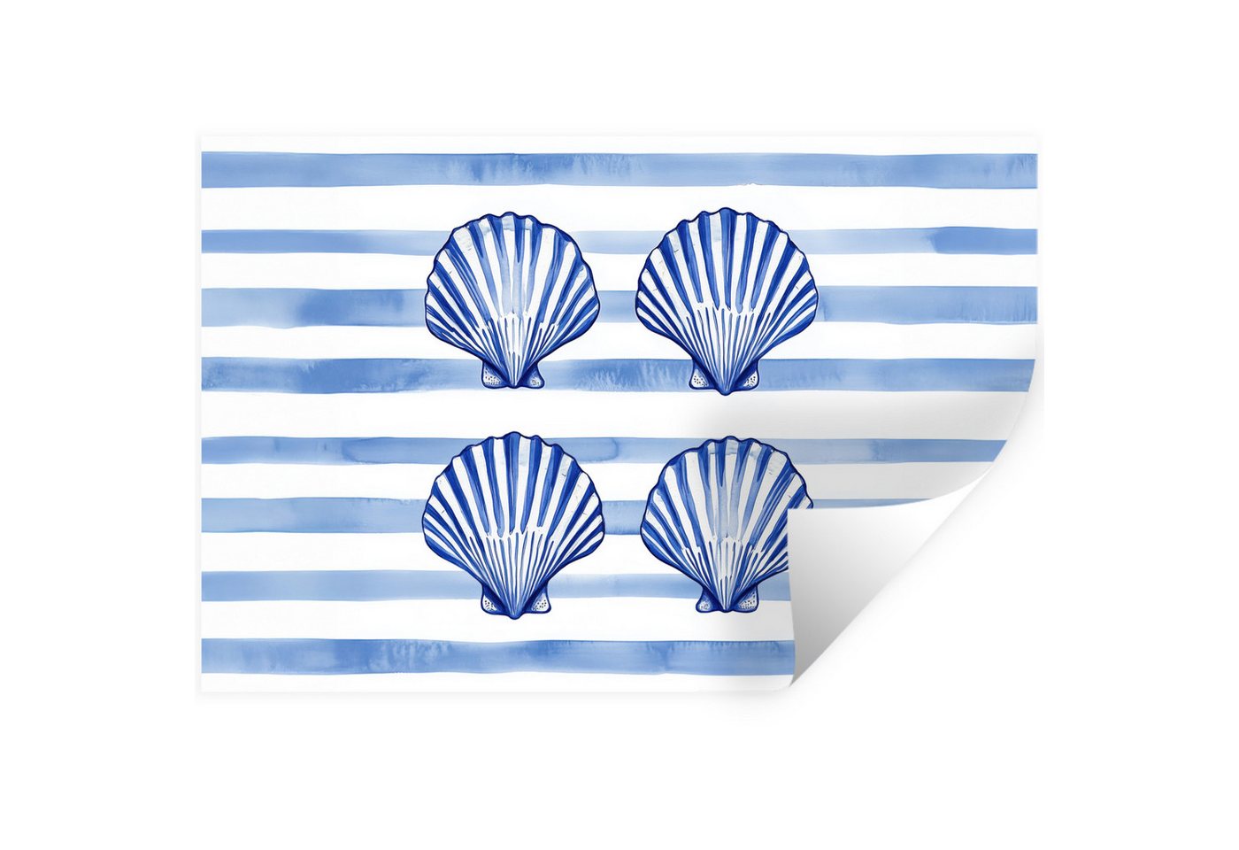 MuchoWow Wandsticker Vier Muscheln - Blau - Weiß - Gestreift (1 St), Wandtattoo, Selbstklebend, Wohnzimmer, 30x20 cm von MuchoWow