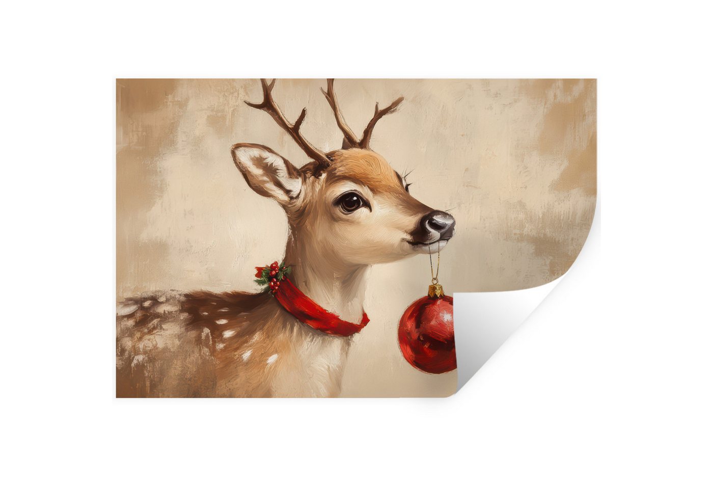 MuchoWow Wandsticker Weihnachten - Hirsch - Geweih - Weihnachtskugel - Rentier (1 St), Wandtattoo, Selbstklebend, Wohnzimmer, 30x20 cm von MuchoWow