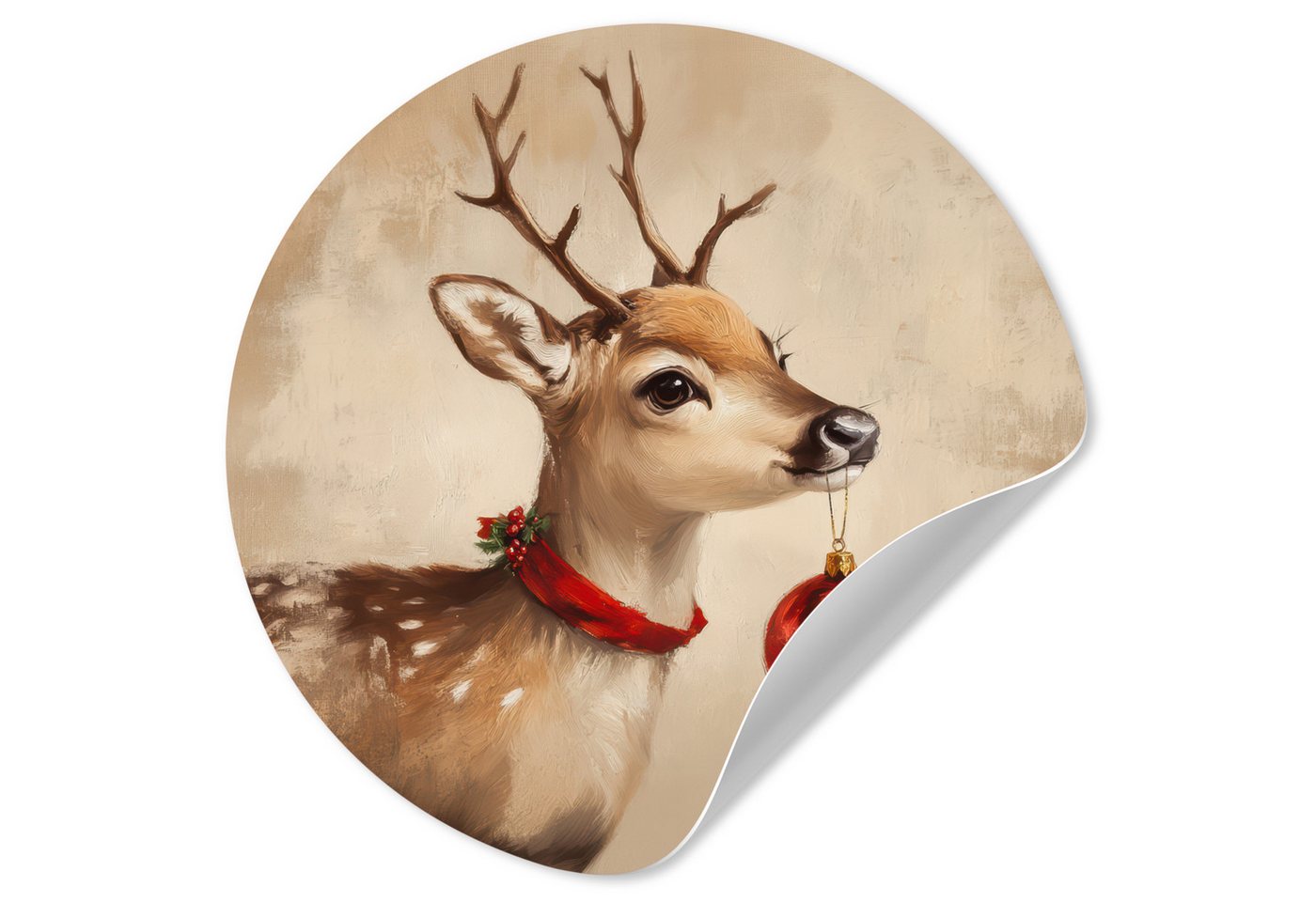 MuchoWow Wandsticker Weihnachten - Hirsch - Geweih - Weihnachtskugel - Rentier (1 St), Wandtattoo Selbstklebend, Wohnzimmer Deko Aufkleber, 30x30 cm von MuchoWow
