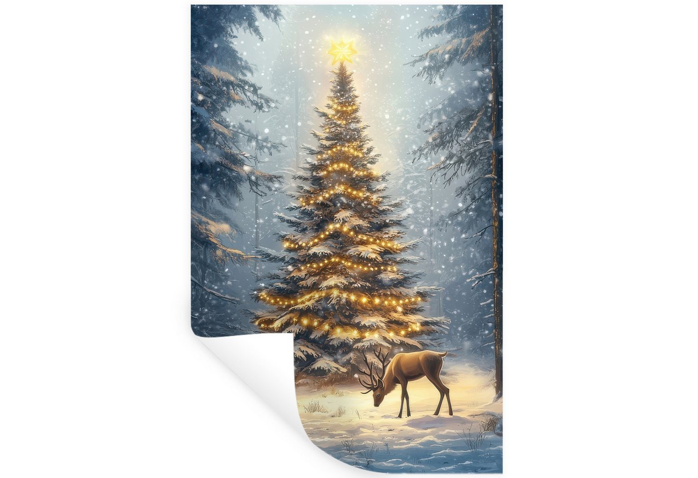 MuchoWow Wandsticker Weihnachtsbeleuchtung - Wald - Hirsche - Dunkelheit (1 St), Wandaufkleber, Selbstklebend, Wohnzimmer, 20x30 cm von MuchoWow