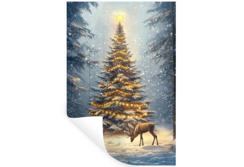 MuchoWow Wandsticker Weihnachtsbeleuchtung - Wald - Hirsche - Dunkelheit (1 St), Wandaufkleber, Selbstklebend, Wohnzimmer, 20x30 cm von MuchoWow