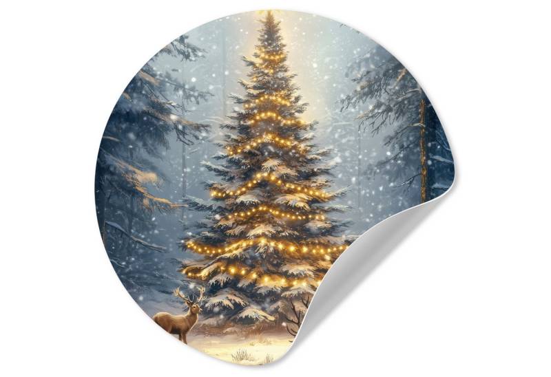 MuchoWow Wandsticker Weihnachtsbeleuchtung - Wald - Hirsche - Dunkelheit (1 St), Wandtattoo Selbstklebend, Wohnzimmer Deko Aufkleber, 30x30 cm von MuchoWow