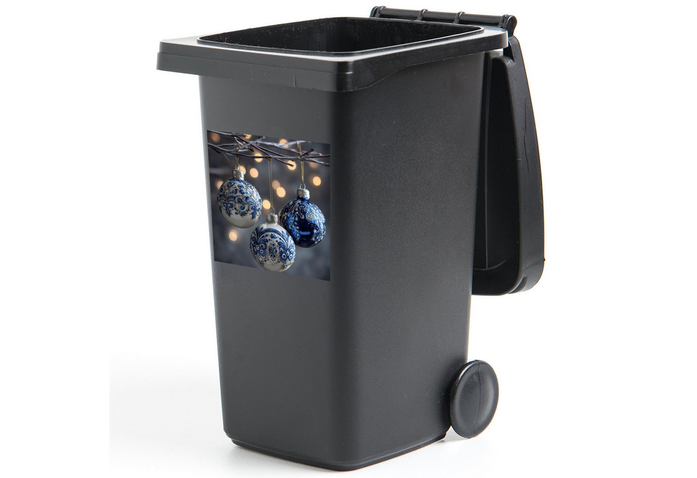 MuchoWow Wandsticker Weihnachtskugel - Dekoriert - Blau (1 St), Mülltonnen-Aufkleber, Mülleimer, Mülltonne, Sticker, 40x40 cm von MuchoWow