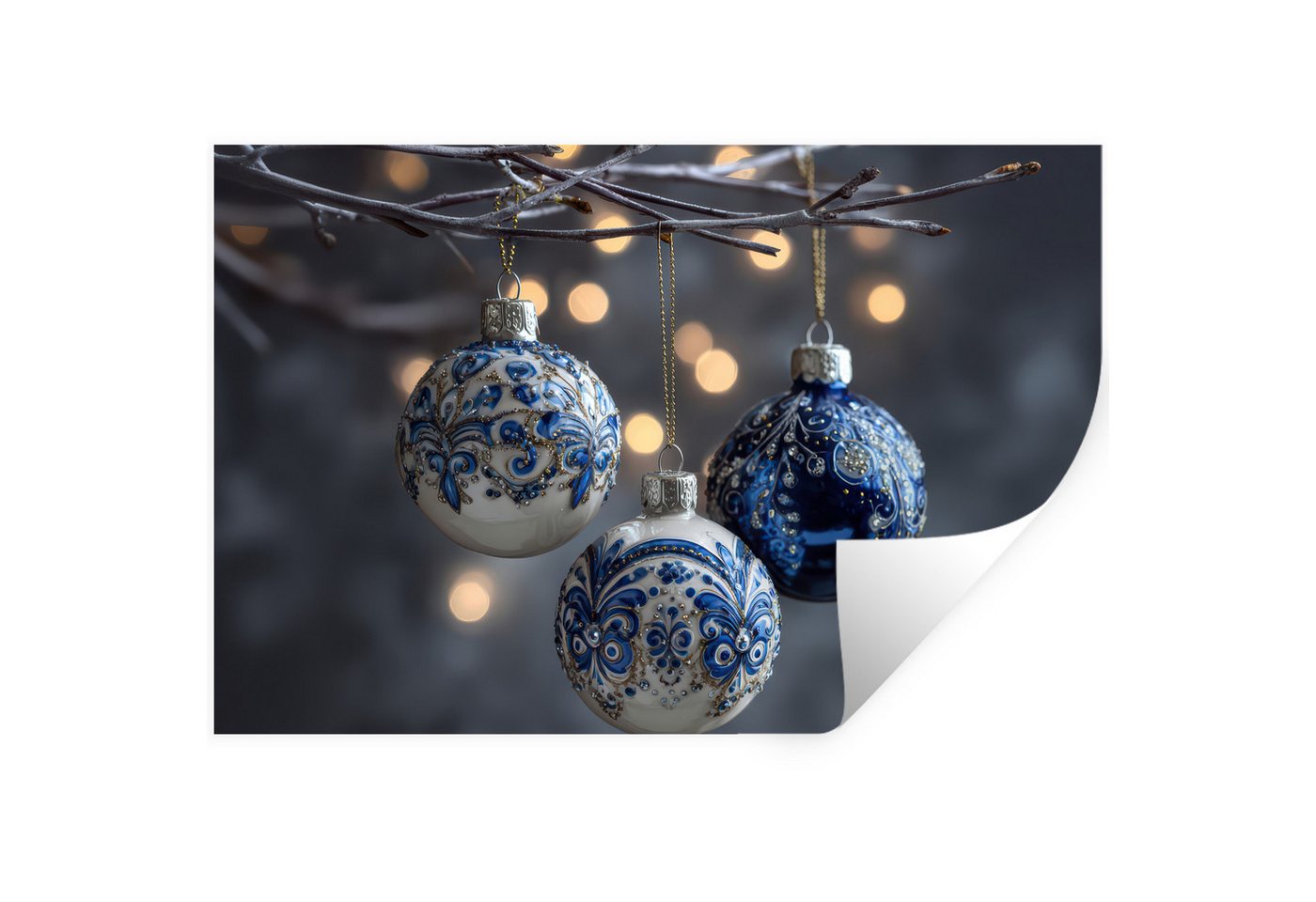 MuchoWow Wandsticker Weihnachtskugel - Dekoriert - Blau (1 St), Wandtattoo, Selbstklebend, Wohnzimmer, 30x20 cm von MuchoWow