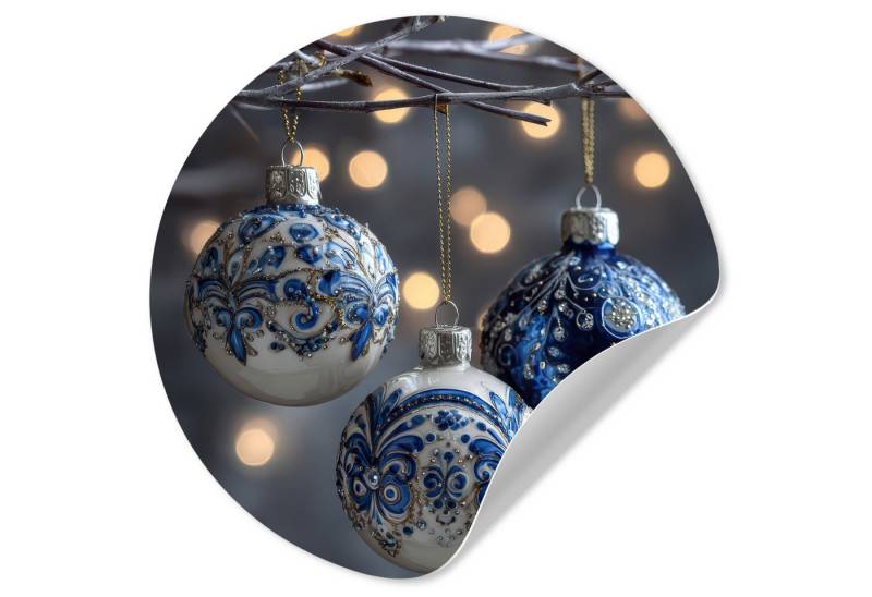 MuchoWow Wandsticker Weihnachtskugel - Dekoriert - Blau (1 St), Wandtattoo Selbstklebend, Wohnzimmer Deko Aufkleber, 30x30 cm von MuchoWow