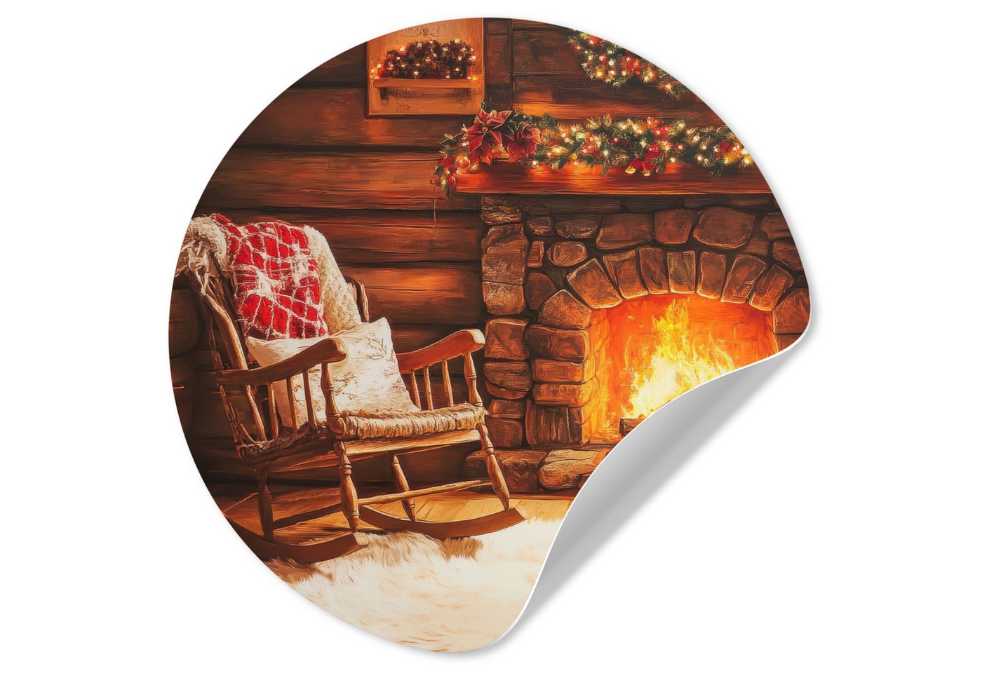 MuchoWow Wandsticker Winter - Weihnachten - Zuhause - Kamin (1 St), Wandtattoo Selbstklebend, Wohnzimmer Deko Aufkleber, 30x30 cm von MuchoWow