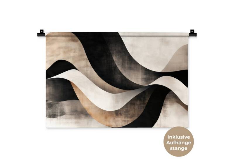 MuchoWow Wandteppich Abstrakt - Wellen - Schwarz - Verwittert, Rechteckig, Höhe: 3 mm, Wandteppich für Wohnzimmer, Schlafzimmer, 60x40 cm von MuchoWow