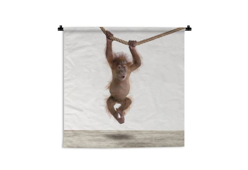 MuchoWow Wandteppich Affe - Tiere - Kinder - Orang Utan - Jungen - Mädchen, Quadratisch, Höhe: 3 mm, Wand Teppich, Deko für an den Wand, 60x60 cm von MuchoWow