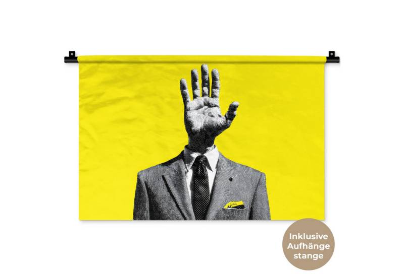 MuchoWow Wandteppich Anzug - Hand - Gelb, Rechteckig, Höhe: 3 mm, Wandteppich für Wohnzimmer, Schlafzimmer, 60x40 cm von MuchoWow