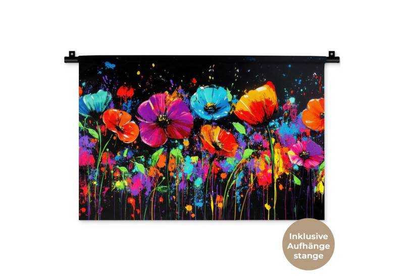 MuchoWow Wandteppich Blumen - Bunt - Spritzer, Rechteckig, Höhe: 3 mm, Wandteppich für Wohnzimmer, Schlafzimmer, 60x40 cm von MuchoWow