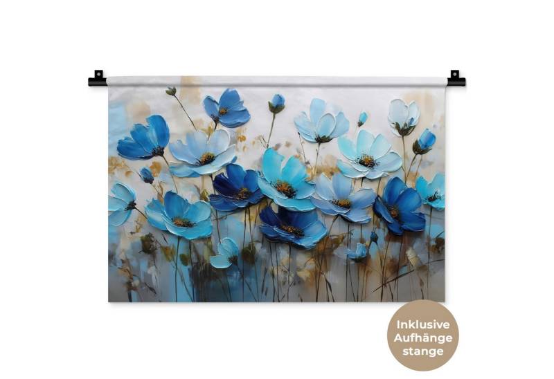 MuchoWow Wandteppich Blumen - Malerei - Blau, Rechteckig, Höhe: 3 mm, Wandteppich für Wohnzimmer, Schlafzimmer, 60x40 cm von MuchoWow