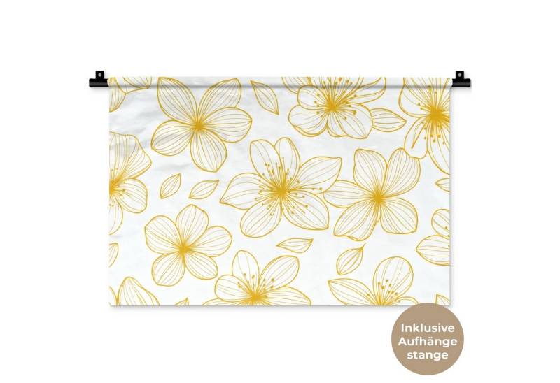 MuchoWow Wandteppich Blumen - Muster - Illustration - Gelb, Rechteckig, Höhe: 3 mm, Wandteppich für Wohnzimmer, Schlafzimmer, 60x40 cm von MuchoWow