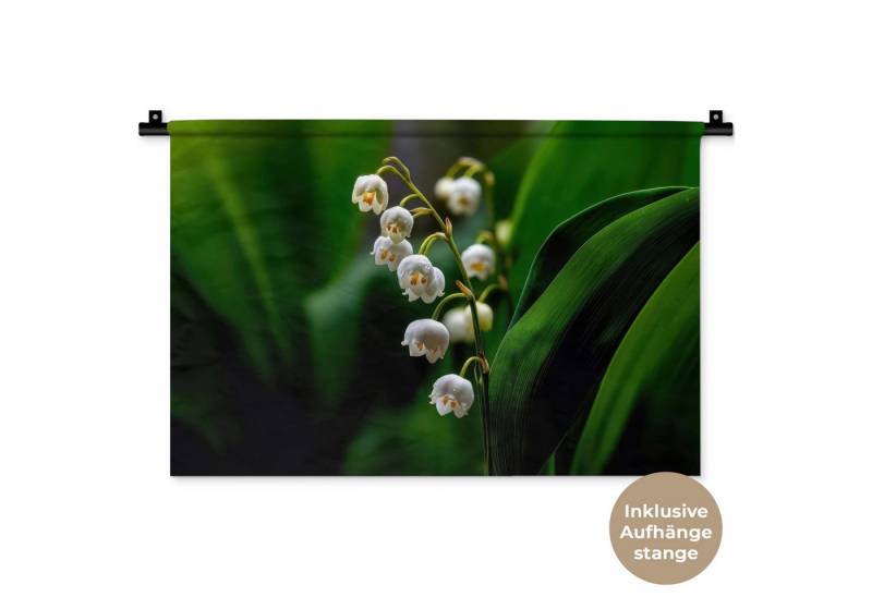 MuchoWow Wandteppich Blumen - weiß - Blätter - Lilien, Rechteckig, Höhe: 3 mm, Wandteppich für Wohnzimmer, Schlafzimmer, 60x40 cm von MuchoWow