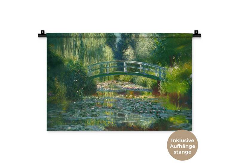 MuchoWow Wandteppich Brücke - Holz - Teich - Seerosen, Rechteckig, Höhe: 3 mm, Wandteppich für Wohnzimmer, Schlafzimmer, 60x40 cm von MuchoWow