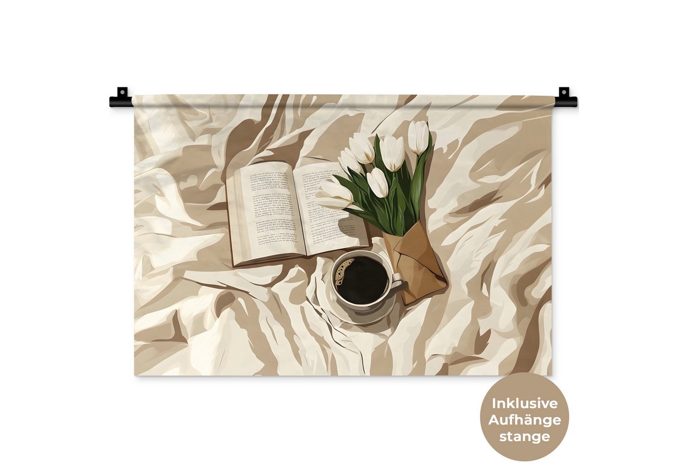 MuchoWow Wandteppich Buch - Illustration - Tulpen - Kaffee, Rechteckig, Höhe: 3 mm, Wandteppich für Wohnzimmer, Schlafzimmer, 60x40 cm MuchoWow Wandteppich Buch - Illustration - Tulpen - Kaffee, Rechteckig, Höhe: 3 mm, Wandteppich für Wohnzimmer, Schlafzimmer, 60x40 cm von MuchoWow