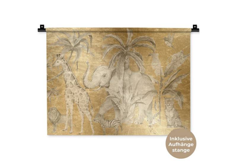 MuchoWow Wandteppich Dschungel - Kinder - Gold - Tiere, Rechteckig, Höhe: 3 mm, Wanddeko Teppich Wohnzimmer, Schlafzimmer, 60x45 cm von MuchoWow