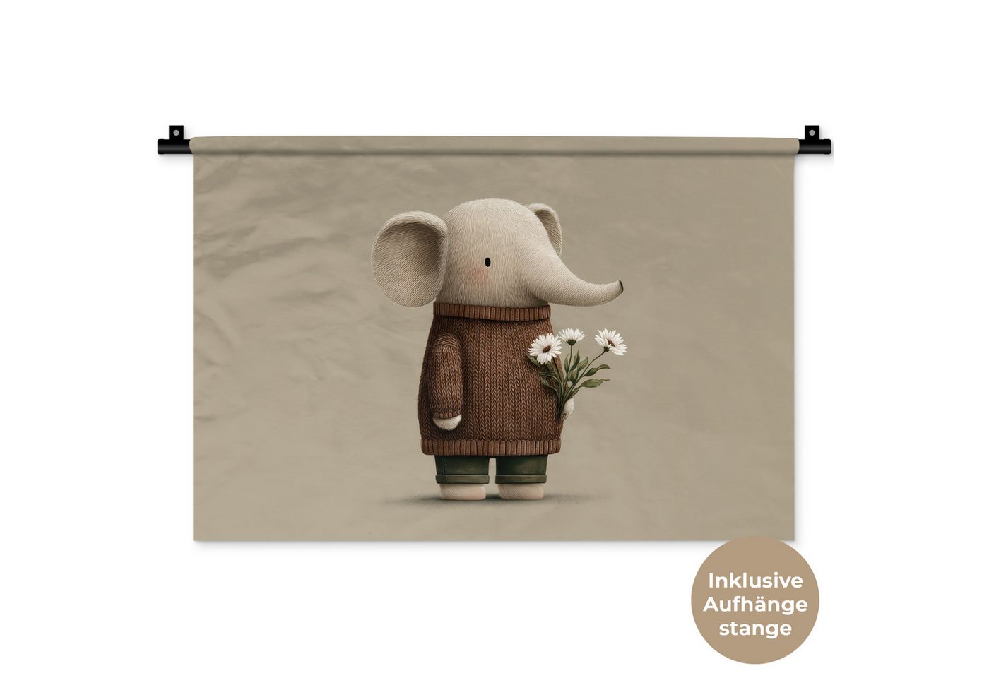 MuchoWow Wandteppich Elefant - Weiße Blumen - Kinderfreundlich von MuchoWow