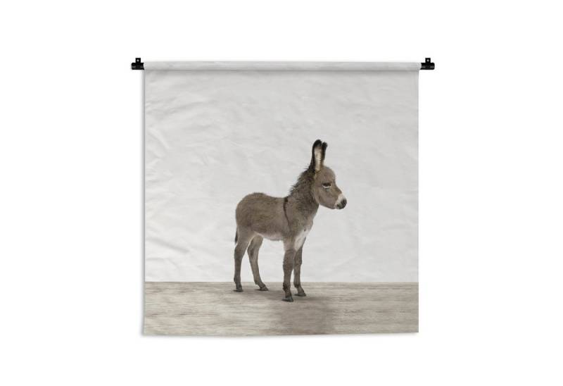 MuchoWow Wandteppich Esel - Tiere - Kinder - Niedlich - Mädchen - Jungen, Quadratisch, Höhe: 3 mm, Wand Teppich, Deko für an den Wand, 60x60 cm von MuchoWow
