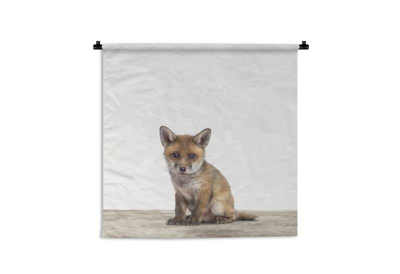 MuchoWow Wandteppich Fuchs - Baby-Fuchs - Kinder - Mädchen - Jungen, Quadratisch, Höhe: 3 mm, Wand Teppich, Deko für an den Wand, 60x60 cm von MuchoWow