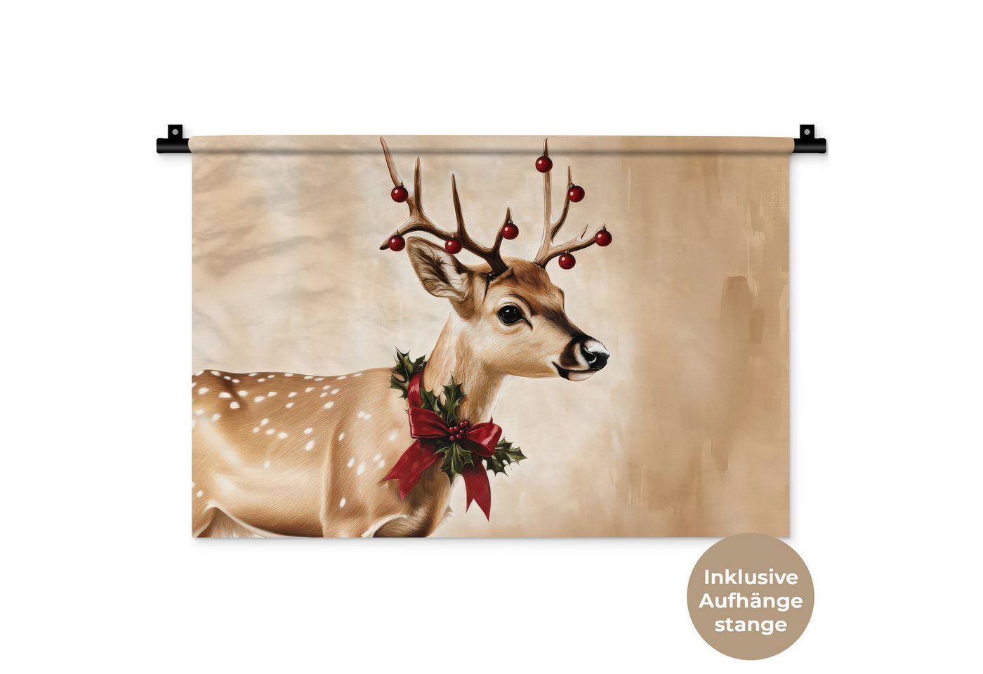 MuchoWow Wandteppich Geweih - Weihnachten - Rentier - Rot, Rechteckig, Höhe: 3 mm, Wandteppich für Wohnzimmer, Schlafzimmer, 60x40 cm MuchoWow Wandteppich Geweih - Weihnachten - Rentier - Rot, Rechteckig, Höhe: 3 mm, Wandteppich für Wohnzimmer, Schlafzimmer, 60x40 cm von MuchoWow
