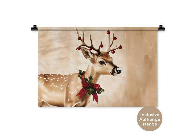 MuchoWow Wandteppich Geweih - Weihnachten - Rentier - Rot, Rechteckig, Höhe: 3 mm, Wandteppich für Wohnzimmer, Schlafzimmer, 60x40 cm MuchoWow Wandteppich Geweih - Weihnachten - Rentier - Rot, Rechteckig, Höhe: 3 mm, Wandteppich für Wohnzimmer, Schlafzimmer, 60x40 cm von MuchoWow