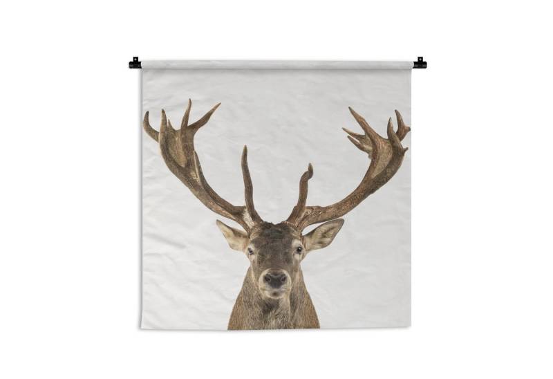 MuchoWow Wandteppich Hirsche - Tiere - Geweihe - Kinder - Jungen, Quadratisch, Höhe: 3 mm, Wand Teppich, Deko für an den Wand, 60x60 cm von MuchoWow