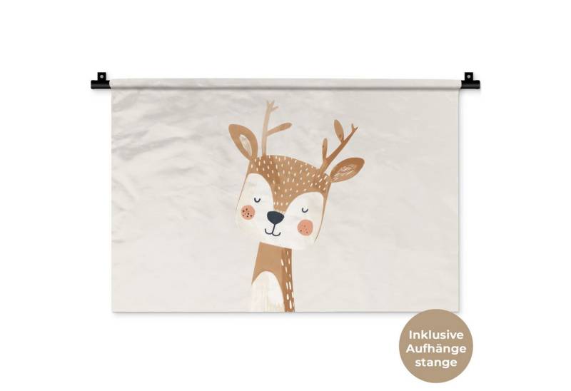 MuchoWow Wandteppich Hirsche - Waldtiere - Beige, Rechteckig, Höhe: 3 mm, Wandteppich für Wohnzimmer, Schlafzimmer, 60x40 cm von MuchoWow