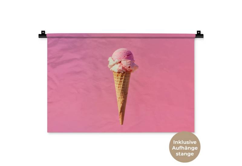 MuchoWow Wandteppich Horn - Schaufel Eiscreme - Rosa, Rechteckig, Höhe: 3 mm, Wandteppich für Wohnzimmer, Schlafzimmer, 60x40 cm von MuchoWow
