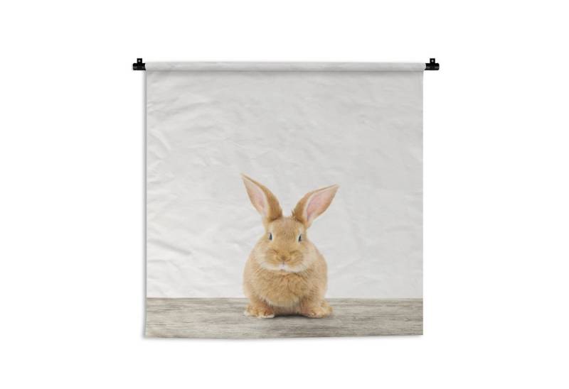 MuchoWow Wandteppich Kaninchen - Babykaninchen - Tiere - Kinder - Mädchen - Jungen, Quadratisch, Höhe: 3 mm, Wand Teppich, Deko für an den Wand, 60x60 cm von MuchoWow