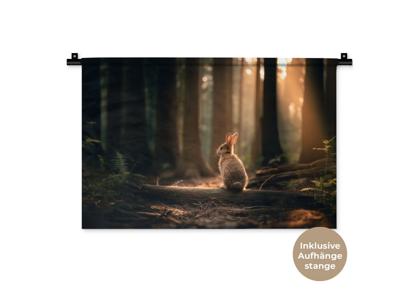 MuchoWow Wandteppich Kaninchen - Wald - Sonnenstrahlen, Rechteckig, Höhe: 3 mm, Wandteppich für Wohnzimmer, Schlafzimmer, 60x40 cm MuchoWow Wandteppich Kaninchen - Wald - Sonnenstrahlen, Rechteckig, Höhe: 3 mm, Wandteppich für Wohnzimmer, Schlafzimmer, 60x40 cm von MuchoWow