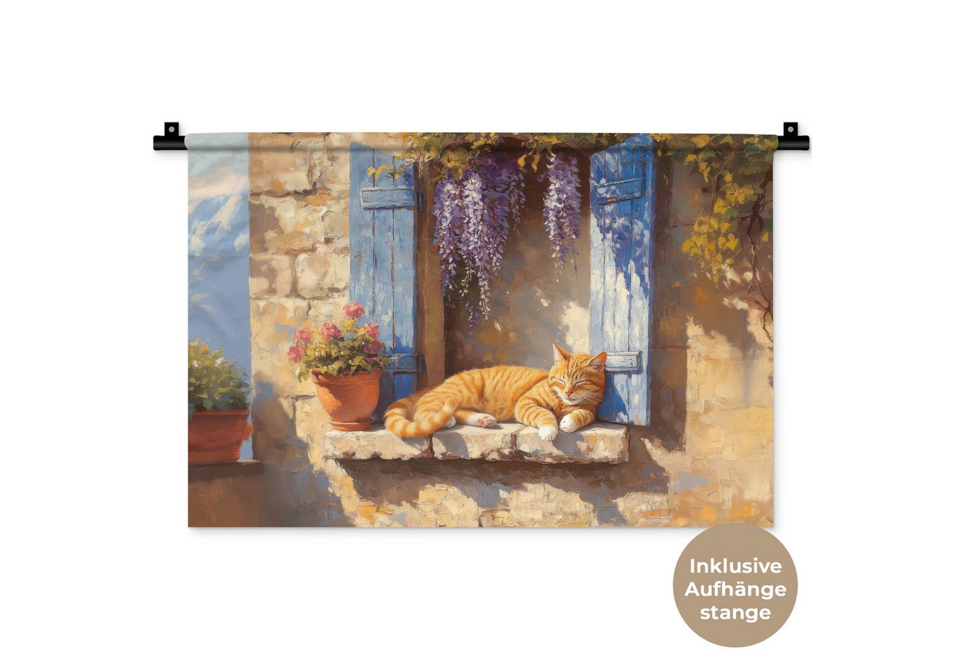 MuchoWow Wandteppich Katze - Fensterbank aus Stein - Blumen von MuchoWow