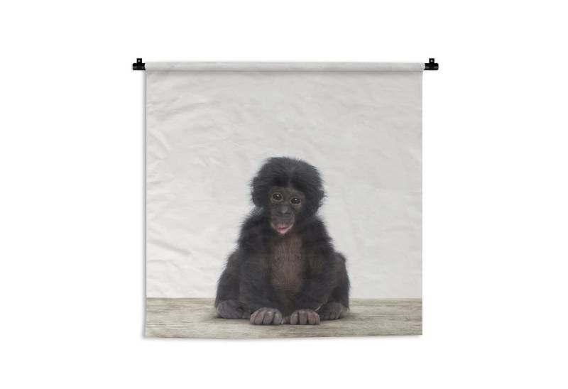MuchoWow Wandteppich Kind - Affe - Schimpanse - Babytiere - Jungen - Mädchen, Quadratisch, Höhe: 3 mm, Wand Teppich, Deko für an den Wand, 60x60 cm von MuchoWow