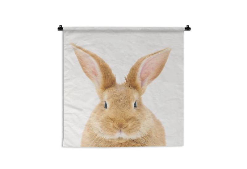 MuchoWow Wandteppich Kinder - Kaninchen - Kind - Mädchen - Jungen, Quadratisch, Höhe: 3 mm, Wand Teppich, Deko für an den Wand, 60x60 cm von MuchoWow