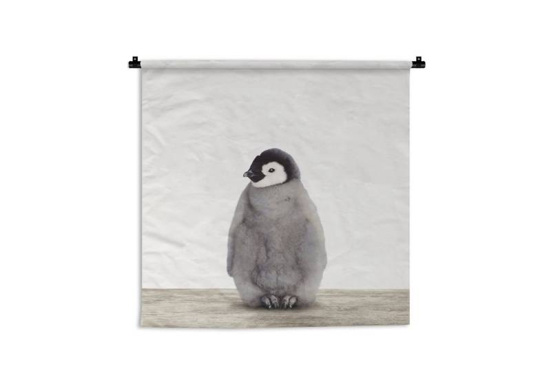 MuchoWow Wandteppich Kinder - Pinguin - Grau - Tiere - Mädchen - Jungen, Quadratisch, Höhe: 3 mm, Wand Teppich, Deko für an den Wand, 60x60 cm von MuchoWow
