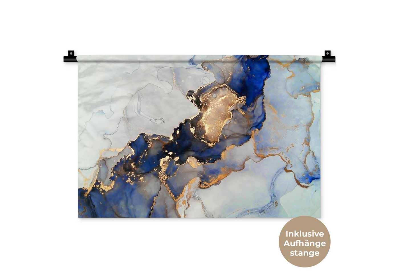 MuchoWow Wandteppich Marmor - Blau - Gold, Rechteckig, Höhe: 3 mm, Wandteppich für Wohnzimmer, Schlafzimmer, 60x40 cm von MuchoWow