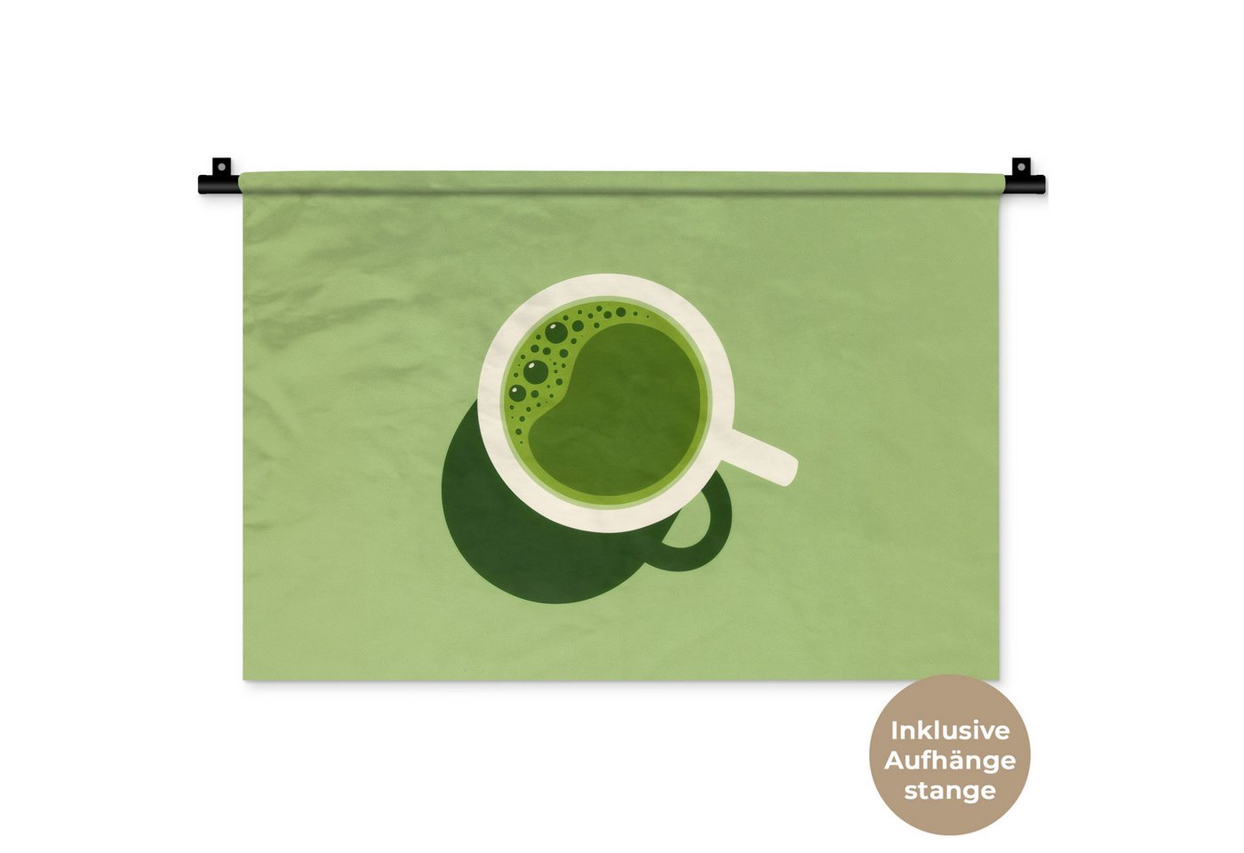 MuchoWow Wandteppich Minimalistisch - Becher - Matcha -Grün, Rechteckig, Höhe: 3 mm, Wandteppich für Wohnzimmer, Schlafzimmer, 60x40 cm von MuchoWow