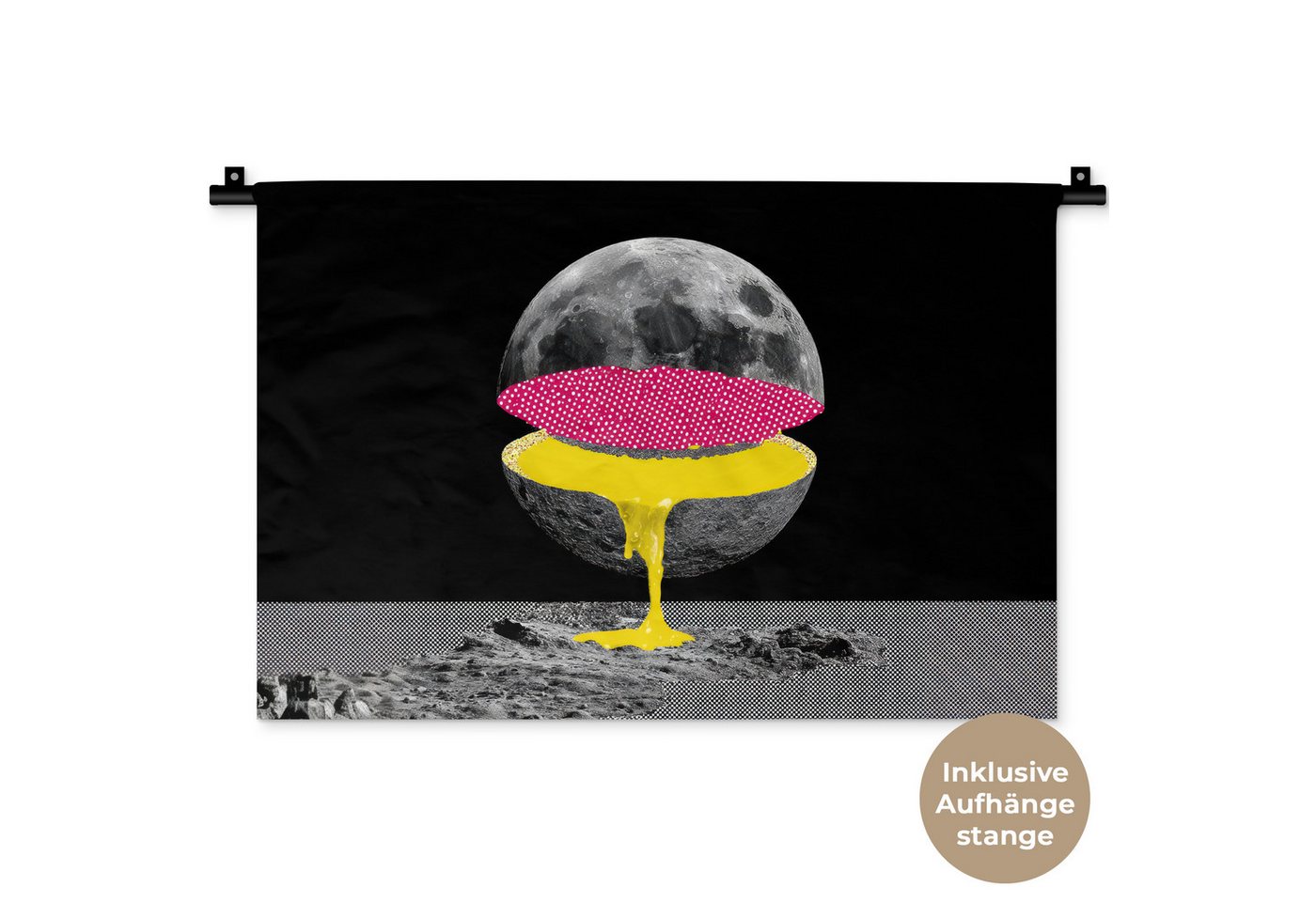 MuchoWow Wandteppich Mond - Gelb - Rosa - Schwarz, Rechteckig, Höhe: 3 mm, Wandteppich für Wohnzimmer, Schlafzimmer, 60x40 cm MuchoWow Wandteppich Mond - Gelb - Rosa - Schwarz, Rechteckig, Höhe: 3 mm, Wandteppich für Wohnzimmer, Schlafzimmer, 60x40 cm von MuchoWow