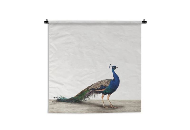 MuchoWow Wandteppich Pfau - Federn - Vogel - Kinder - Jungen - Mädchen, Quadratisch, Höhe: 3 mm, Wand Teppich, Deko für an den Wand, 60x60 cm von MuchoWow