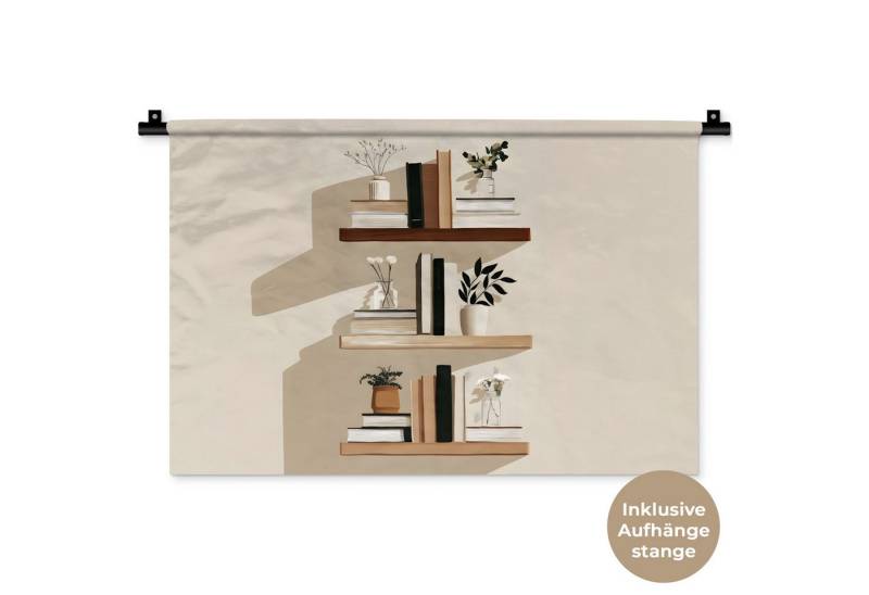 MuchoWow Wandteppich Regale - Bücher - Vasen - Pflanzen, Rechteckig, Höhe: 3 mm, Wandteppich für Wohnzimmer, Schlafzimmer, 60x40 cm MuchoWow Wandteppich Regale - Bücher - Vasen - Pflanzen, Rechteckig, Höhe: 3 mm, Wandteppich für Wohnzimmer, Schlafzimmer, 60x40 cm von MuchoWow
