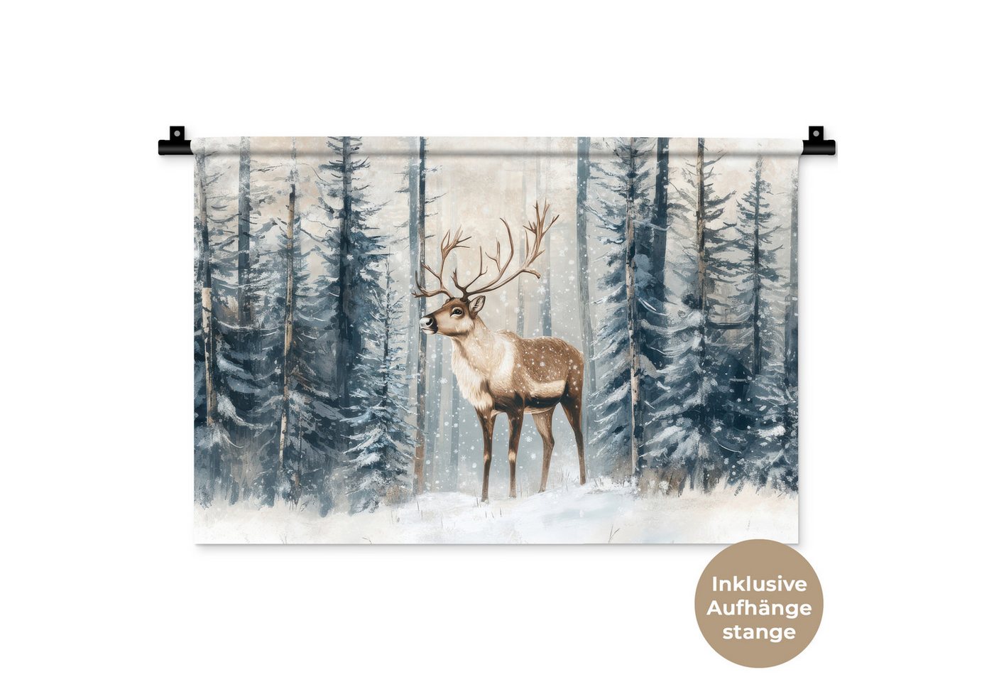 MuchoWow Wandteppich Rentier - Schnee - Wald - Weiß, Rechteckig, Höhe: 3 mm, Wandteppich für Wohnzimmer, Schlafzimmer, 60x40 cm MuchoWow Wandteppich Rentier - Schnee - Wald - Weiß, Rechteckig, Höhe: 3 mm, Wandteppich für Wohnzimmer, Schlafzimmer, 60x40 cm von MuchoWow