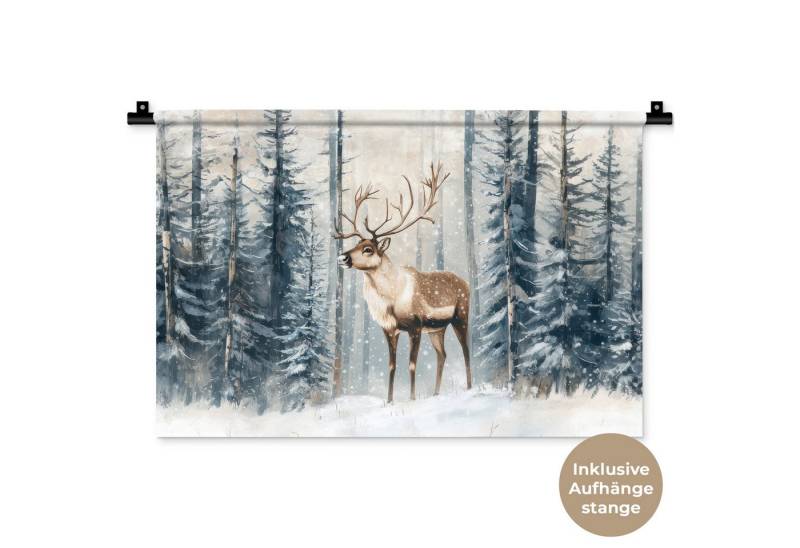 MuchoWow Wandteppich Rentier - Schnee - Wald - Weiß, Rechteckig, Höhe: 3 mm, Wandteppich für Wohnzimmer, Schlafzimmer, 60x40 cm MuchoWow Wandteppich Rentier - Schnee - Wald - Weiß, Rechteckig, Höhe: 3 mm, Wandteppich für Wohnzimmer, Schlafzimmer, 60x40 cm von MuchoWow