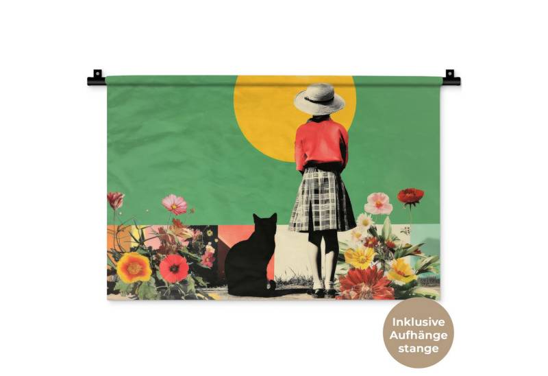 MuchoWow Wandteppich Retro - Mädchen - Katze - Sonne, Rechteckig, Höhe: 3 mm, Wandteppich für Wohnzimmer, Schlafzimmer, 60x40 cm MuchoWow Wandteppich Retro - Mädchen - Katze - Sonne, Rechteckig, Höhe: 3 mm, Wandteppich für Wohnzimmer, Schlafzimmer, 60x40 cm von MuchoWow