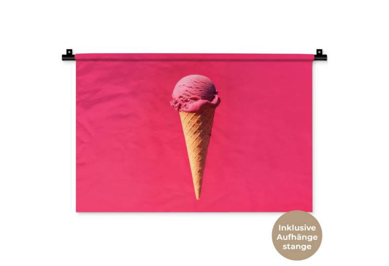 MuchoWow Wandteppich Schaufel Eiscreme - Rosa - Horn, Rechteckig, Höhe: 3 mm, Wandteppich für Wohnzimmer, Schlafzimmer, 60x40 cm von MuchoWow