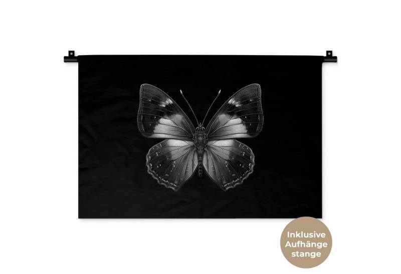 MuchoWow Wandteppich Schmetterling - Grau - Geheimnisvoll, Rechteckig, Höhe: 3 mm, Wandteppich für Wohnzimmer, Schlafzimmer, 60x40 cm von MuchoWow