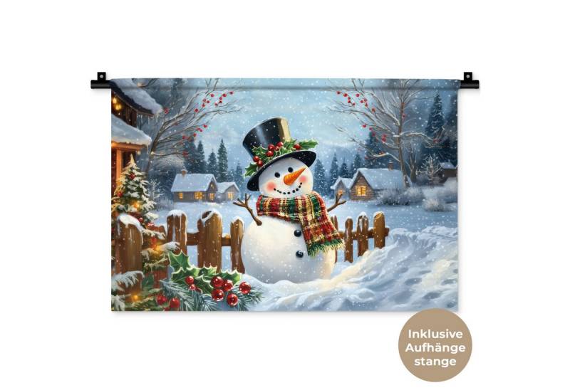 MuchoWow Wandteppich Schneemann - Winterdorf - Farbenfroh, Rechteckig, Höhe: 3 mm, Wandteppich für Wohnzimmer, Schlafzimmer, 60x40 cm von MuchoWow