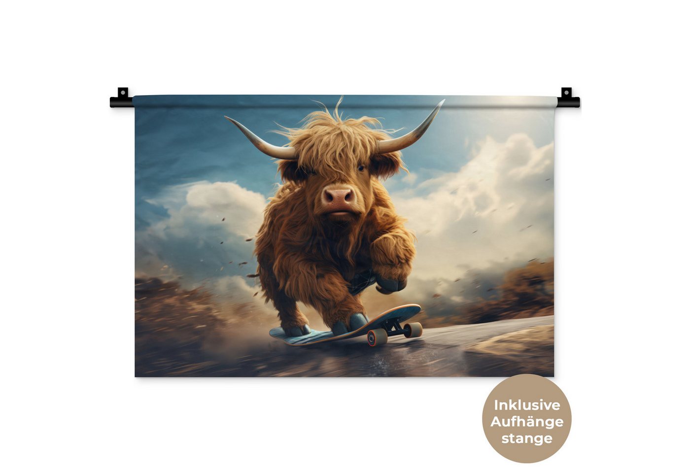 MuchoWow Wandteppich Schottischer Hochländer - Hörner - Skateboard, Rechteckig, Höhe: 3 mm, Wandteppich für Wohnzimmer, Schlafzimmer, 60x40 cm MuchoWow Wandteppich Schottischer Hochländer - Hörner - Skateboard, Rechteckig, Höhe: 3 mm, Wandteppich für Wohnzimmer, Schlafzimmer, 60x40 cm von MuchoWow