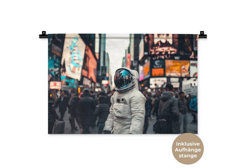 MuchoWow Wandteppich Stadt - Menschen - Astronaut - Weiß, Rechteckig, Höhe: 3 mm, Wandteppich für Wohnzimmer, Schlafzimmer, 60x40 cm von MuchoWow